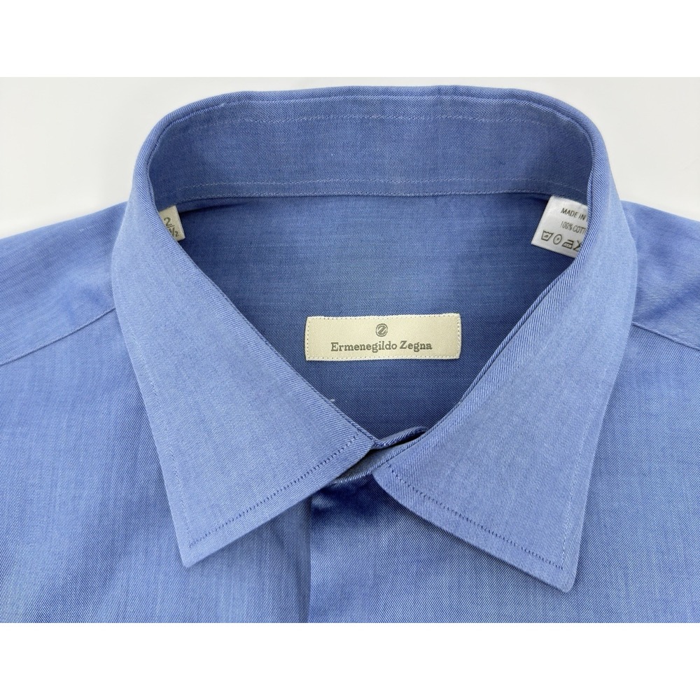 Ermenegildo Zegna Dress Shirt 42 16.5 Blue Cotton Italy Luxury Button Up - Picture 8 of 8